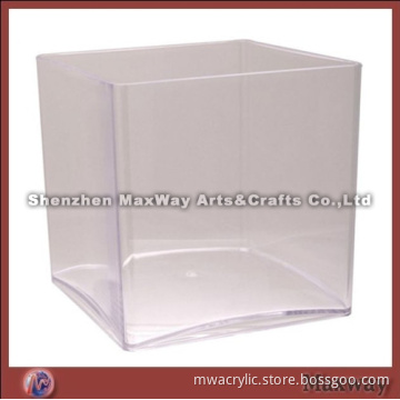 Transparent cube elegant table top acrylic vase/flower holder wiht logo